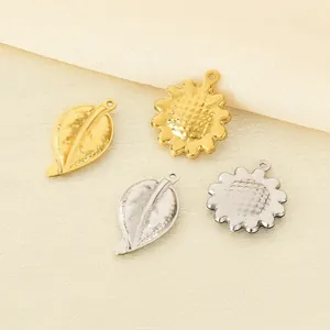 304 Stainless Steel Sunflower Leaf Pendants Hollow 3D DIY Jewelry Making Charms For Handcrafted Accessories