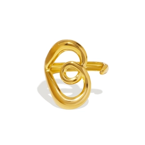 Minimalist twisted gold open ring with an abstract heart spiral design for women