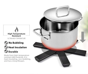 Close-up of black foldable heat-resistant ABS star-shaped pot mat for table protection