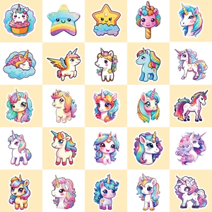 50pcs cute unicorn and rainbow stickers set with pastel cartoon patterns for decoration