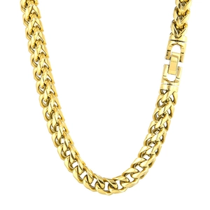 Polished golden stainless steel Cuban link chain necklace with secure clasp for men