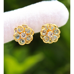 Elegant Brass Zirconia Flower Stud Earrings For Women Japanese Korean Sweet Sky Blue Crystal Petal Gold Plated Floral Earrings Jewelry