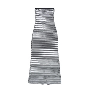 Detailed view of the black and white horizontal stripe pattern on the tube midi dress