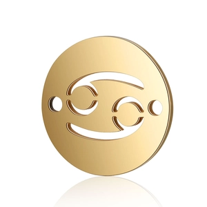 Macro view of gold-plated stainless steel Cancer zodiac charm with hollow design