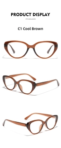 Detailed views of cool brown cat-eye sunglasses frames from multiple angles