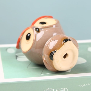Cute owl ceramic succulent planter in brown with red accents and bottom drainage hole