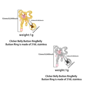 Detailed size chart showing dimensions of the 316L stainless steel bow belly ring