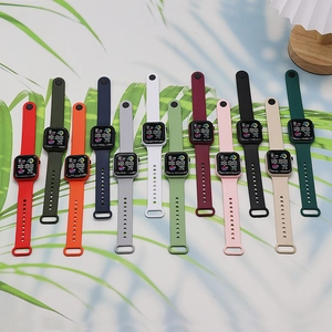 Digital sports watch set with colorful silicone bands and square LED display for students