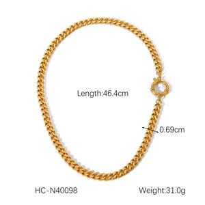 Detail of 18K gold stainless steel Cuban chain with spring clasp, 46.4cm length
