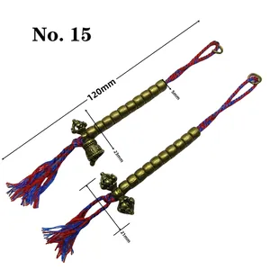 Tibetan Vajra bell counters for prayer beads with woven tassels and brass finish