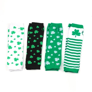 Four pairs of St. Patrick's Day green clover fingerless long knit gloves for party