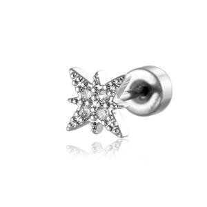 Elegant silver star stud earring with sparkling crystals and secure screw back base