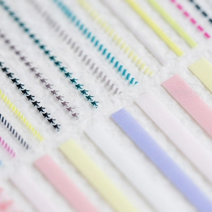 5D thin adhesive nail art stickers with pink stripes and micro geometric textures