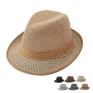 Breathable mesh fedora hat for men in khaki with multiple color variants shown