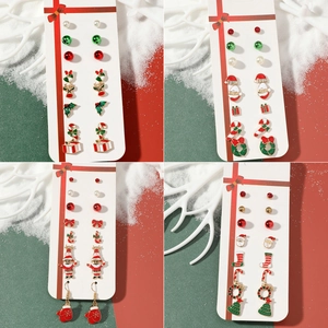 Christmas Earrings Assortment Women Zinc Alloy Rhinestone Artificial Pearl Elk Santa Claus Tree Enamel Festive Jewelry Gift