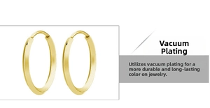 Detail of gold circular earrings featuring vacuum plating for long-lasting color retention