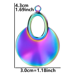 Macro view of rainbow stainless steel geometric pendant with 4.3cm height dimension