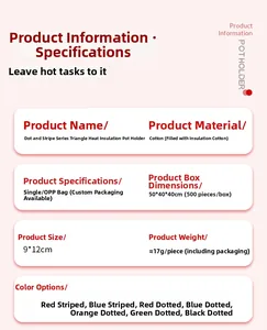 Detailed specification chart for cotton heat-resistant triangular pot lid cover handle
