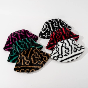 Winter striped faux fur bucket hat with curly S pattern in multiple colors for warmth