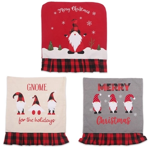 Three-piece Christmas gnome chair covers with Merry Christmas text on white background