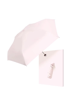 Detail of light pink 5-fold capsule sun umbrella showing open and folded compact states
