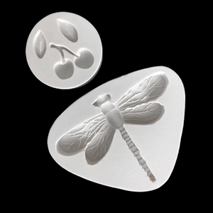 White silicone cherry and dragonfly molds for fondant cake decoration and clay art