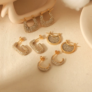 Set of four 18k gold plated U-shaped and hoop earrings with sparkling zircon crystals