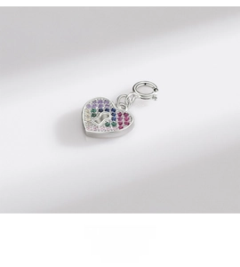 Close-up of S925 silver heart locket pendant with multi-color zircon stones