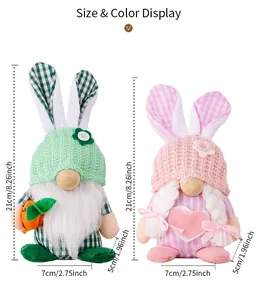 Detailed size specifications for Easter gnome plush dolls in green and pink colors
