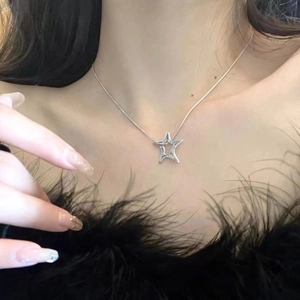 Silver hollow starfish pendant necklace on thin snake chain for women stylish neck accessory