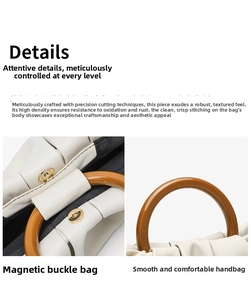 Detail of cream cloud bag showing magnetic closure and round resin handle