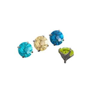 F136 titanium threaded screw studs with vibrant round cut zircon gems in four colors