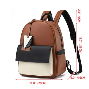 Three-color patchwork backpack for women with brown, black, and white faux leather design