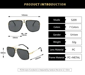Detailed size specifications and measurements of classic double-bridge retro sunglasses