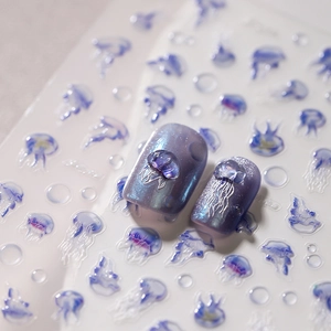 Selbstklebende Quallen Nagelaufkleber mit Glitzereffekt und 3D-Katzenaugen-Design