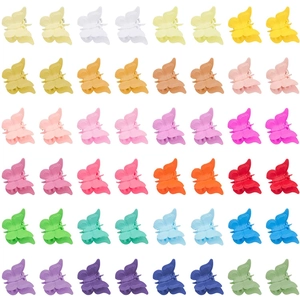 Set of 48 colorful matte butterfly hair clips in various vibrant shades on white background