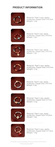 Detailed view of vintage tiger eye and agate beaded elastic rings with ethnic charms