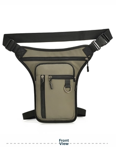 Tactical olive green waterproof drop leg bag showing gold front view and nylon straps