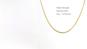 Detailed size and material specification chart for the 1.5mm 18k gold plated chain