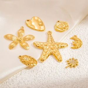 Collection of 18K gold plated stainless steel starfish and floral pendants for DIY jewelry