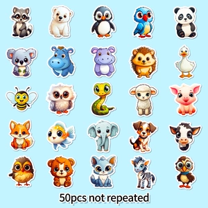 50pcs cute cartoon animal stickers featuring 3D raccoon polar bear and panda designs