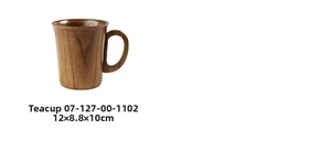 Detail view of a vintage wooden teacup with ergonomic handle, sized 12x8.8x10cm