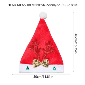 Detailed size chart for the plush Christmas hat with sequins reindeer antlers and bow