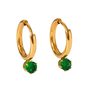 Elegant 18k gold plated hoop earrings featuring sparkling green zircon gemstone pendants