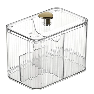 Transparent acrylic cosmetic organizer box with gold heart handle and divided sections