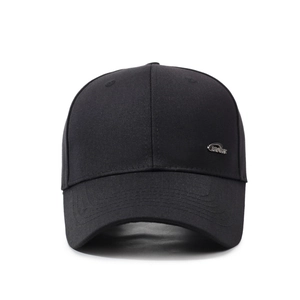 Classic black baseball cap with metallic sport logo and structured texture for men