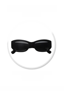 Detail view of retro square black frame sunglasses with UV protection for vacation styling