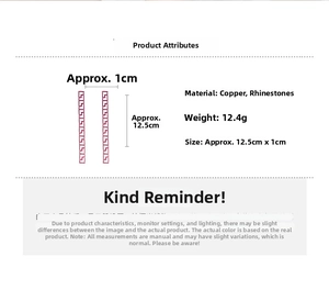 Detailed size specifications for 12.5cm long crystal fringe rectangle drop earrings