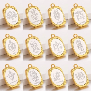 Vintage Zodiac Constellation Pendant 304 Stainless Steel Rectangle Mirror Finish Gold Plated Jewelry Charms Retro Style
