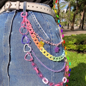Y2K Punk Rainbow Resin Pants Chain For Women Hip Hop Heart Flower Detachable Waist Chain Harajuku Plastic Clothing Accessory